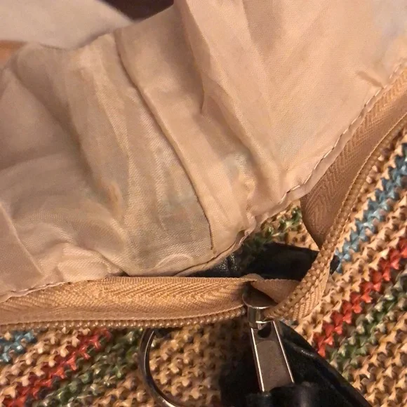 Wicker bag shoulder - multicoloured stripes - lined - Picture 5 of 6